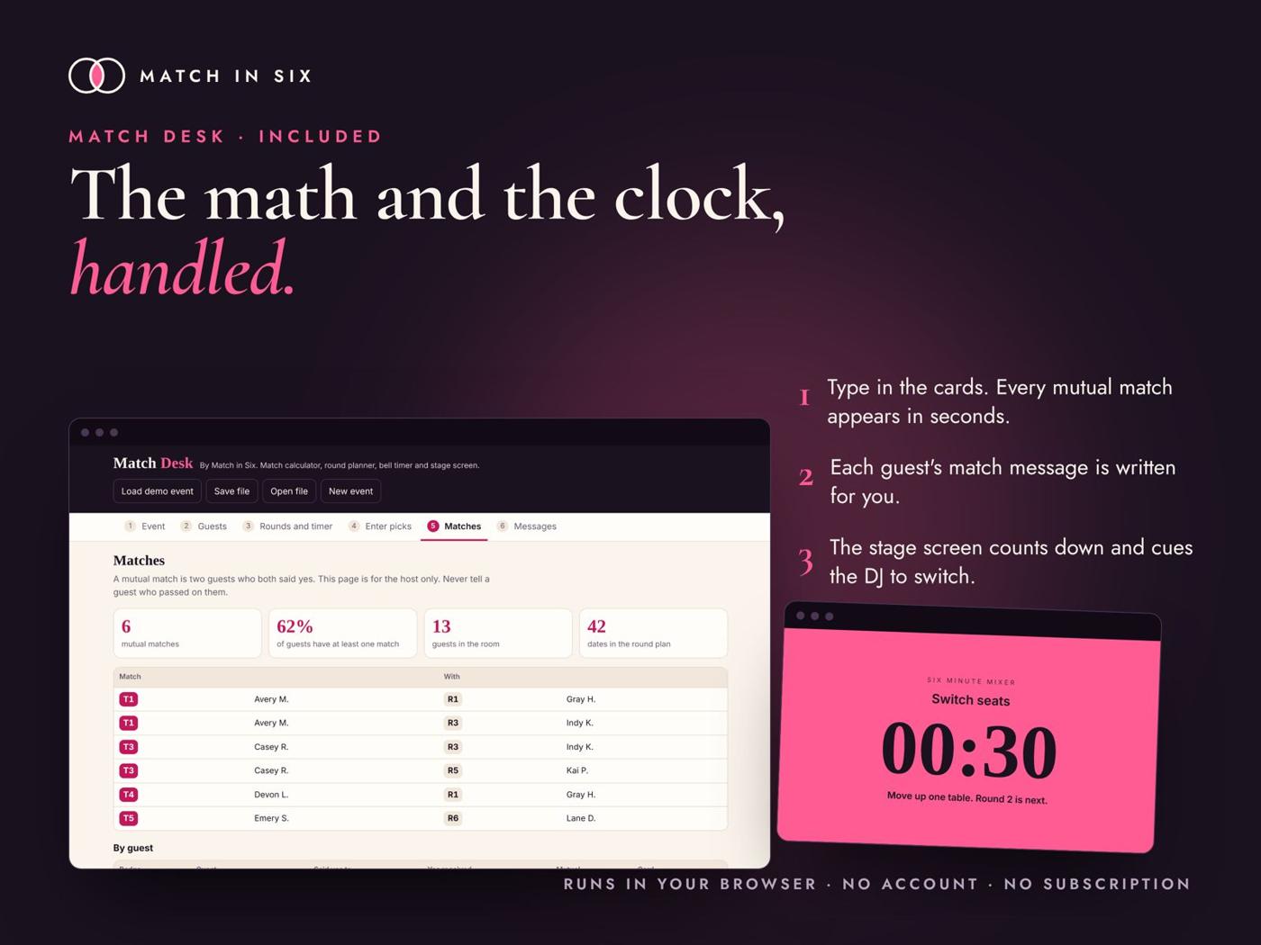 Match Desk match calculator screens